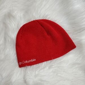Kids Columbia Red Knit Beanie Hat Youth EUC